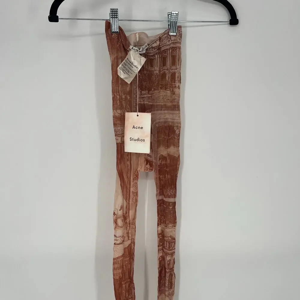 Acne Studios Trompe L'Oeil Architectural Print Tights XS Brown NWT - Picture 2 of 10